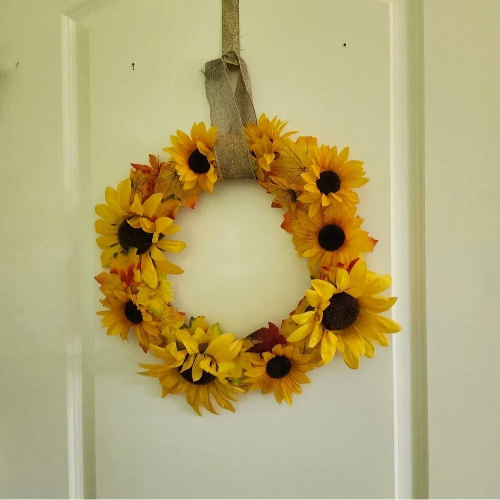 Hand Crafted Yellow Sunflower Floral Wreath  Summer Door Wall Decoration